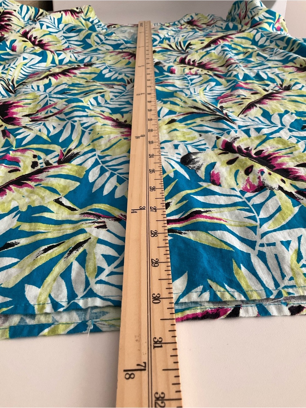 Anne Klein XL teal blue and white tropical patterned blouse Linen Blend - Picture 8 of 10